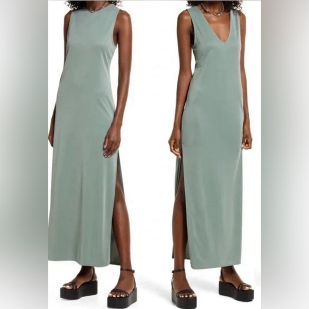 Open Edit (Nordstrom) Sleeveless Maxi Dress in Sage Green
